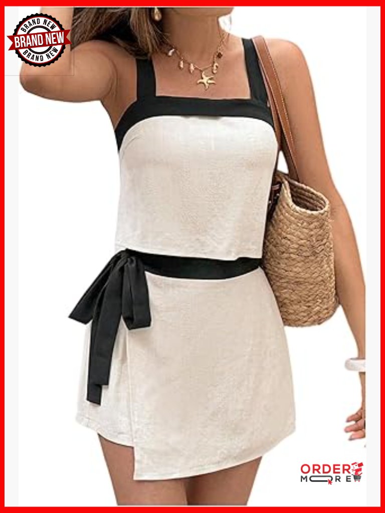 2 Piece Square Neck Crop Top & Wrap Tie Shorts Set S